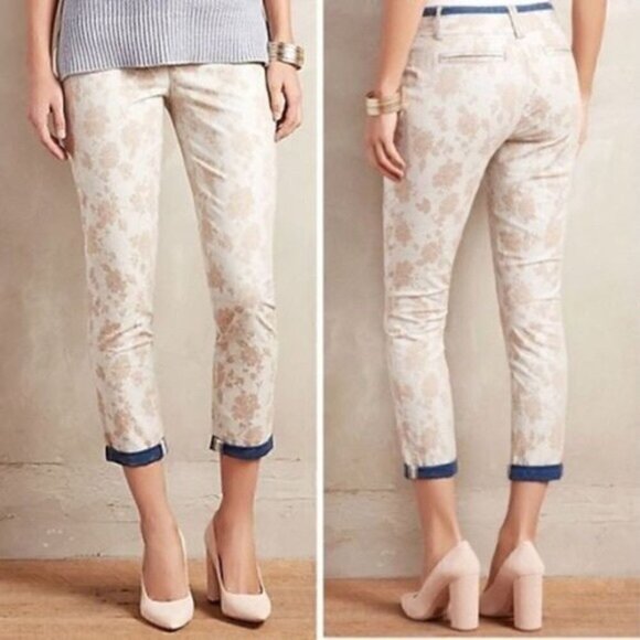 Anthropologie Pants - Anthropologie Cartonnier Charlie Beige Floral Cropped Trouser Pant 8